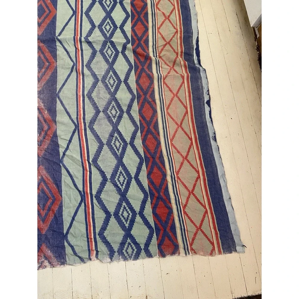 Vintage 30s 40s Cotton Camp Blanket Aztec Native Design Beacon? 76x69 Distressed